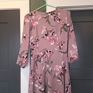 Dynamite Mauve Pink Floral Long-Sleeve Fit & Flare Dress